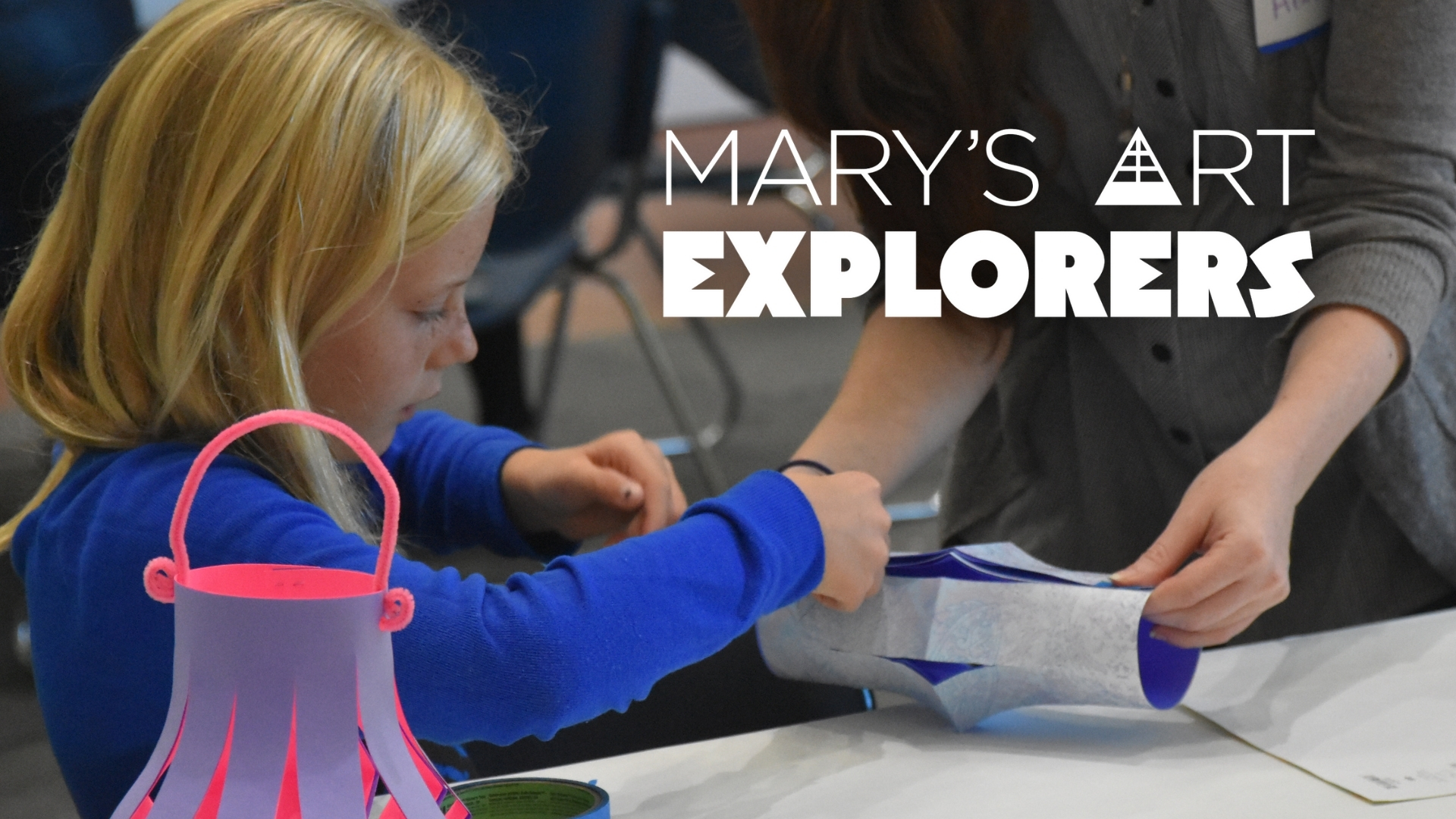 CAM Mary's Art Explorers graphic with a child making crafts